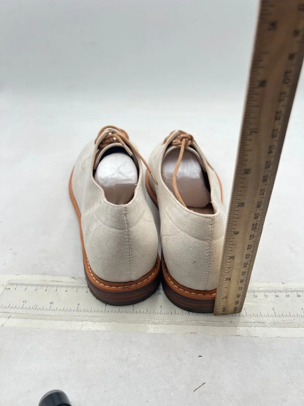 Apricot Men's Oxford Dress Shoes Round Closed Toe Lace-up Low Stacked Heel Shoes